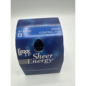 L'eggs Sheer Energy Control Top Pantyhose Jet Black Size B Medium